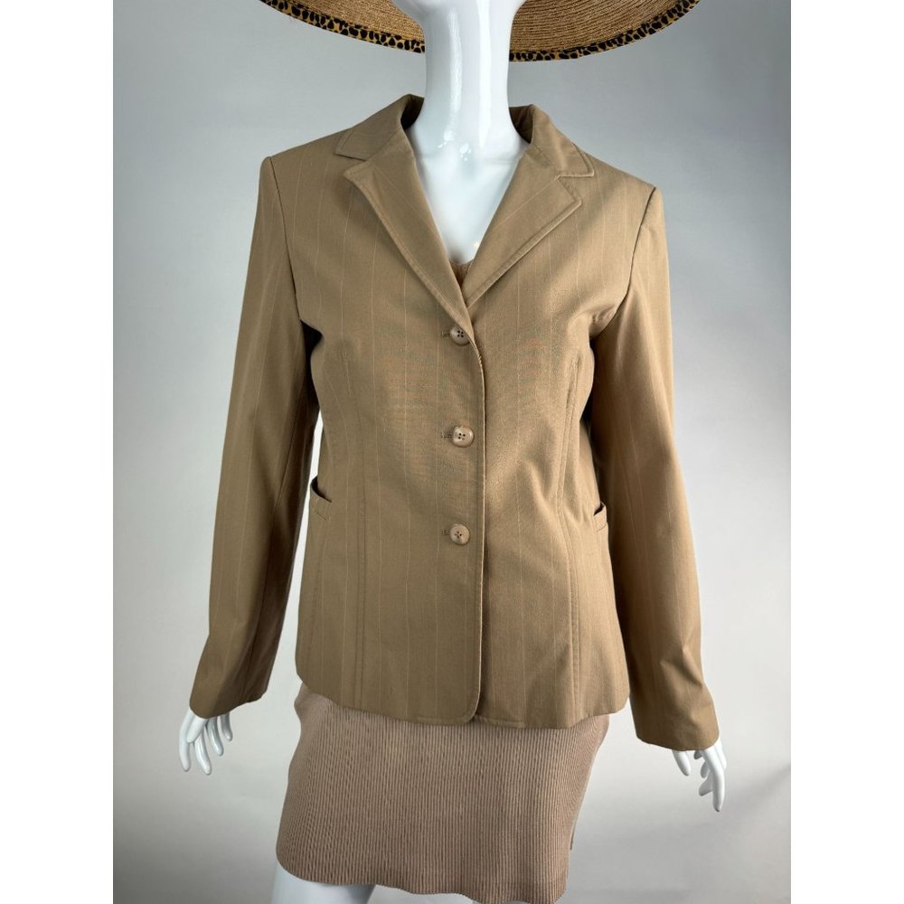Rafaella Three Button Vintage Blazer Size 10 Tan Polyester Blend